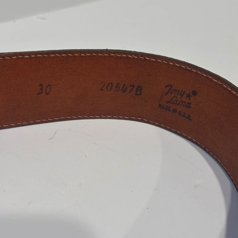 Tony Lama 20547B Mens Brown Lizard Skin Inlay Leather Western Belt Size 30 USA